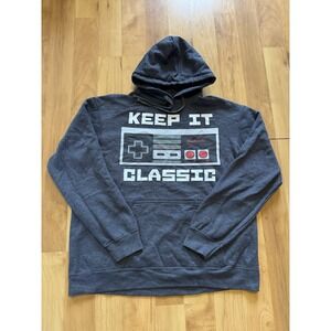Retro Nintendo NES Hoodie Dark Grey Oversized XL Gamer Core Streetwear Pullover